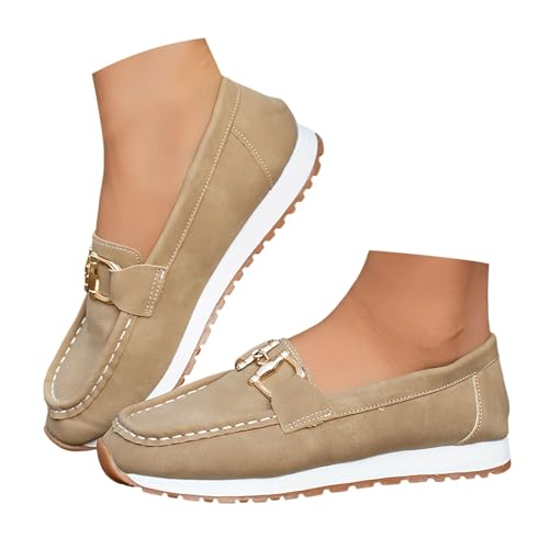 BIBOKAOKE Lederschuhe Damen Sommer Leicht Strandschuhe Mode Turnschuhe Freizeit Slip on Strandschuhe Weite Schuhe Komfort Walkingschuhe Rutschfest Loafers Lederschuhe Wasserdicht Keilsandalen von BIBOKAOKE