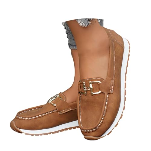 BIBOKAOKE Lederschuhe Damen Sommer Leicht Strandschuhe Mode Turnschuhe Freizeit Slip on Strandschuhe Weite Schuhe Komfort Walkingschuhe Rutschfest Loafers Lederschuhe Wasserdicht Keilsandalen von BIBOKAOKE