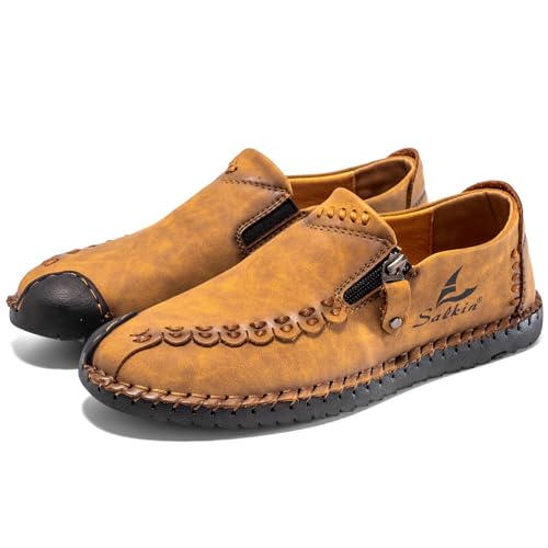 BIBOKAOKE Lederschuhe Herren Sommer Mode Bequem Freizeitschuhe Wasserdicht Weich Arbeitsschuhe Leicht Lederschuhe Komfort Schnell Trocknend Sommerschuhe Freizeit Weite Loafers Sneaker von BIBOKAOKE