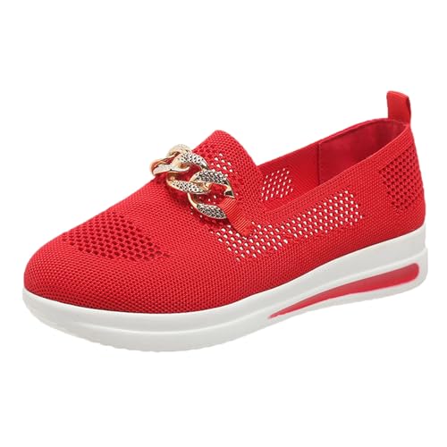 BIBOKAOKE Loafers Damen Slip On Sneaker Mesh Keilabsatz Schuhe Atmungsaktiv Freizeitschuhe Elegante Metallkette Walkingschuhe Sportschuhe rutschfeste Turnschuhe Plateau Freizeitschuhe Sneaker von BIBOKAOKE