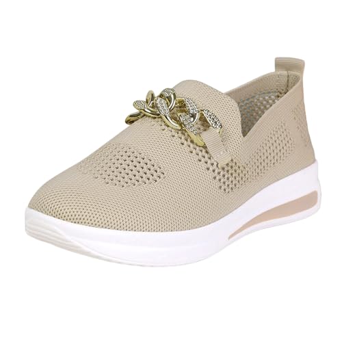 BIBOKAOKE Loafers Damen Slip On Sneaker Mesh Keilabsatz Schuhe Atmungsaktiv Freizeitschuhe Elegante Metallkette Walkingschuhe Sportschuhe rutschfeste Turnschuhe Plateau Freizeitschuhe Sneaker von BIBOKAOKE