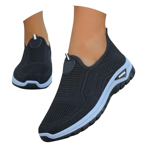 BIBOKAOKE Loafers Damen Strick Mesh Sneaker mit Weich Sohlen Atmungsaktiv Walkingschuhe Joggingschuhe Leicht Sportschuhe Slip on Turnschuhe Bequem Sommerschuhe mit Rundem Kopf Rutschfest Strandschuhe von BIBOKAOKE