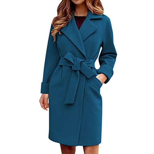 BIBOKAOKE Mantel Damen Elegant Wollmantel Herbst Übergangsmantel Slim Fit Wintermantel Revers Business Mantel mit Gürtel Kurzmantel Einfarbig Trenchcoat Frauen Outwear Freizeitjacke von BIBOKAOKE