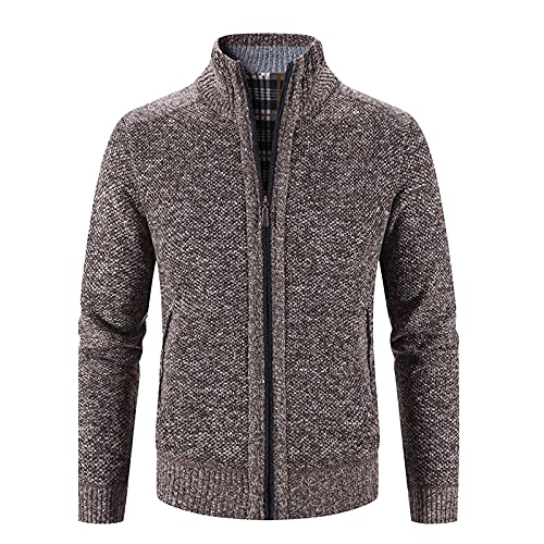 BIBOKAOKE Mantel Herren Wärmejacke Classic Feinstrick Strickjacke Fleecejacke Dicker Zopfpullover Beiläufig Outwear Freizeit Stehkragen Oberteile Fleece-gefüttert Cardigan Sweatshirt von BIBOKAOKE