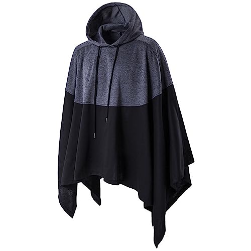 BIBOKAOKE Mode Cape Mantel für Herren mit Kapuze Cape Schal Kap Pullover V-Ausschnitt, Poncho, mit Kapuze, Baldachin, Schal, Mantel, unregelmäßiger Saum, Kapuzenpullover Bequeme (08162-Black, XXXXXL) von BIBOKAOKE