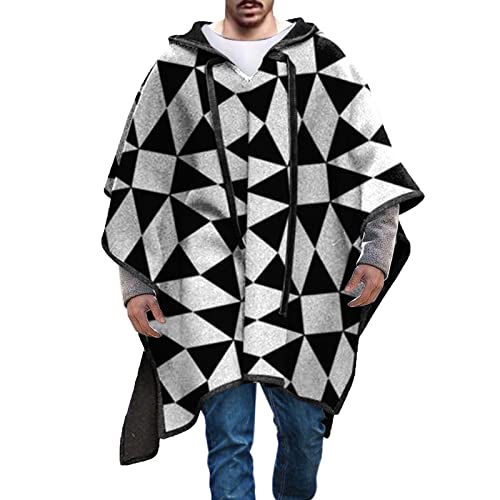 BIBOKAOKE Mode Cape Mantel für Herren mit Kapuze Cape Schal Kap Pullover V-Ausschnitt, Poncho, mit Kapuze, Baldachin, Schal, Mantel, unregelmäßiger Saum, Kapuzenpullover Bequeme (08164-Black, M) von BIBOKAOKE