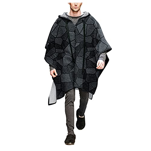 BIBOKAOKE Mode Cape Mantel für Herren mit Kapuze Cape Schal Kap Pullover V-Ausschnitt, Poncho, mit Kapuze, Baldachin, Schal, Mantel, unregelmäßiger Saum, Kapuzenpullover Bequeme (08165-Black, XL) von BIBOKAOKE