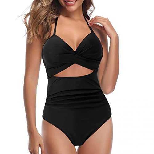 BIBOKAOKE Monokini Damen Push Up Sexy Badeanzug Neckholder Wickel Bademode Raffung Bauchweg Cut Out Einteilige Badeanzüge One Piece Swimsuit Sportlich Badebekleidung High Waist Badeanzug von BIBOKAOKE