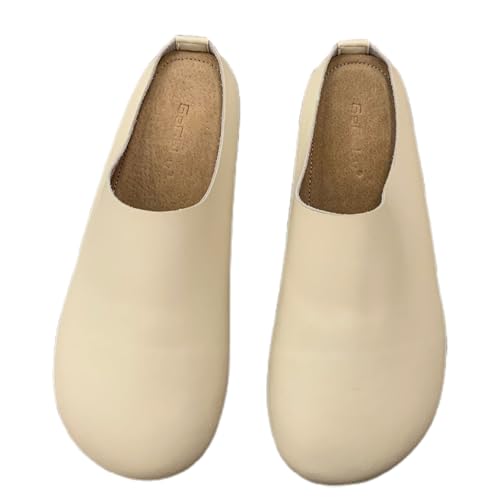 BIBOKAOKE Orthopädische Damen-Hausschuhe aus Leder Slipper schlichten Design Clogs mit Fußgewölbeunterstützung weiches Frühling und Sommer Einfarbig von BIBOKAOKE