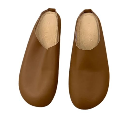BIBOKAOKE Orthopädische Damen-Hausschuhe aus Leder Slipper schlichten Design Clogs mit Fußgewölbeunterstützung weiches Frühling und Sommer Einfarbig von BIBOKAOKE