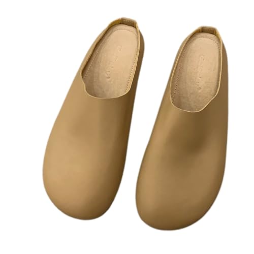 BIBOKAOKE Orthopädische Damen-Hausschuhe aus Leder Slipper schlichten Design Clogs mit Fußgewölbeunterstützung weiches Frühling und Sommer Einfarbig von BIBOKAOKE