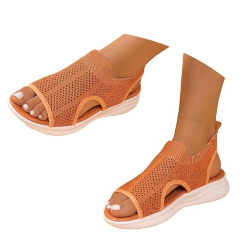 BIBOKAOKE Orthopädische Schuhe Damen Einfarbige Strick Mesh Sandalen mit Weich Sohlen Weite Fischmaul Sandalen Bequem Gesundheitsschuhe Leicht Laufschuhe Rutschfest Sommerschuhe Strandschuhe Outdoor von BIBOKAOKE