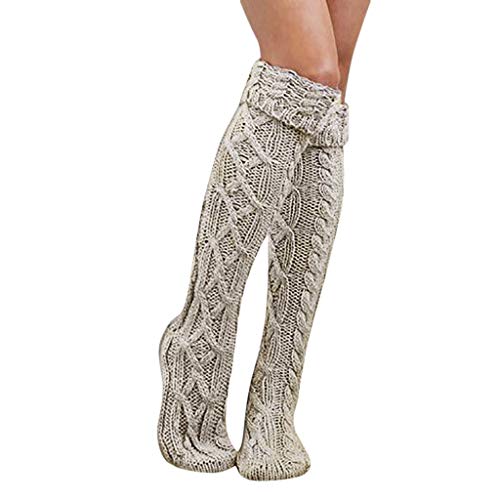 BIBOKAOKE Overknee Socken Damen Warme Socken Wintersocken Grobstrick Stricksocken Damen Kniestrümpfe Socken Overknee Strümpfe Strumpfhosen Winter Strümpfe Stricken Kuschelsocken (Grau20) von BIBOKAOKE