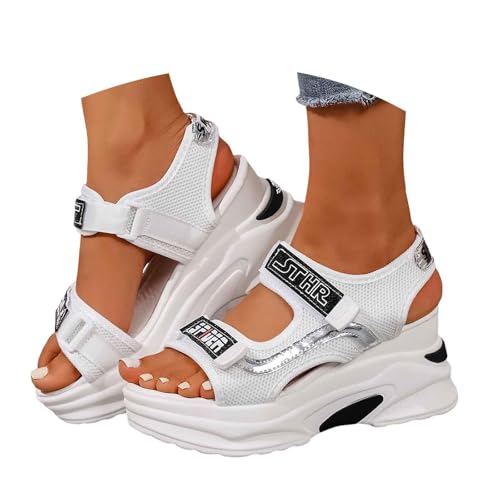 BIBOKAOKE Plateau Sandalen Damen Einfarbige Fischmaul Sneaker mit Druck Weich Stoff Walkingschuhe Bequem Sommerschuhe Modisch Strandschuhe Leicht Laufschuhe Weite Freizeitschuhe Waschbare Badeschuhe von BIBOKAOKE