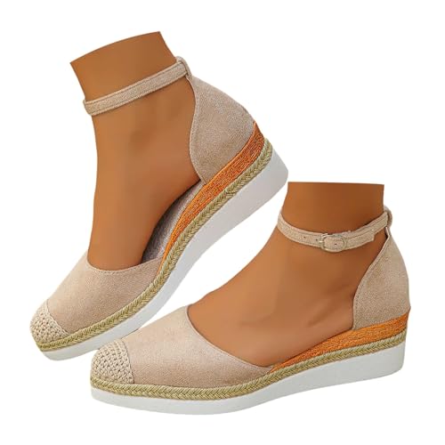 BIBOKAOKE Plateau Schuhe Damen Komfort Stoffschuhe Mode Sommerschuhe Slip on Hausschuhe Wasserdicht Sandalen Elegant Schnell Trocknend Strandschuhe Leicht Schuhe Stoffschuhe Freizeit Leinenschuhe von BIBOKAOKE