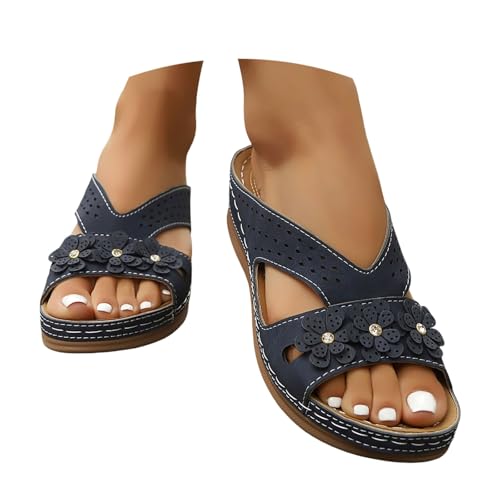 BIBOKAOKE Plateau Schuhe Damen Komfort Walkingschuhe Retro Strandschuhe Leicht Slip on Slides Freizeit Sandalen Weich Sohlen Hausschuhe Weite Laufschuhe Elegant Pantolette Slipper von BIBOKAOKE