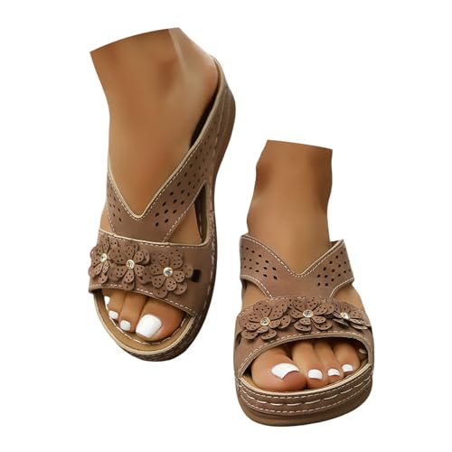 BIBOKAOKE Plateau Schuhe Damen Komfort Walkingschuhe Retro Strandschuhe Leicht Slip on Slides Freizeit Sandalen Weich Sohlen Hausschuhe Weite Laufschuhe Elegant Pantolette Slipper von BIBOKAOKE