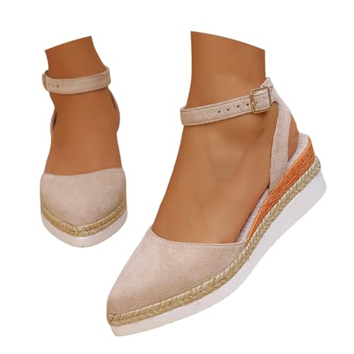 BIBOKAOKE Plateau Schuhe Damen Leicht Strandschuhe Retro Sportschuhe Elegant Slip on Pantolette Atmungsaktiv Samtschuhe Weite Sommerschuhe Bequem Stoffschuhe Rutschfest Sandalen Leinenschuhe von BIBOKAOKE