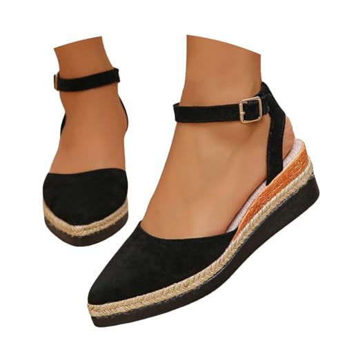 BIBOKAOKE Plateau Schuhe Damen Leicht Strandschuhe Retro Sportschuhe Elegant Slip on Pantolette Atmungsaktiv Samtschuhe Weite Sommerschuhe Bequem Stoffschuhe Rutschfest Sandalen Leinenschuhe von BIBOKAOKE
