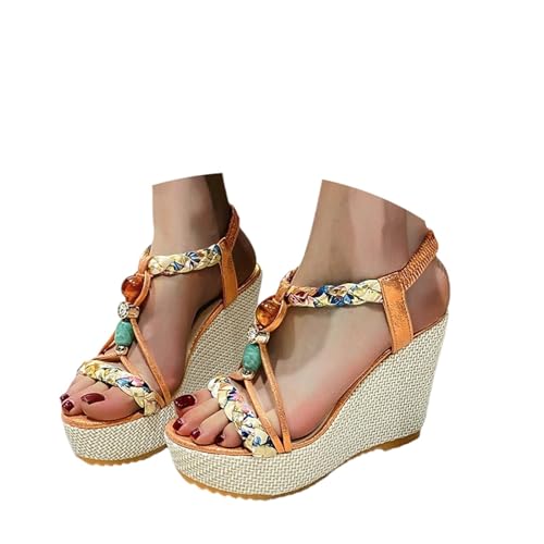 BIBOKAOKE Plateau Schuhe Damen Wasserdicht Keilsandalen Mode Schuhe Elegant Slip on Sandalen Freizeit Ethnischen Stil Walkingschuhe Einfachheit Sportschuhe Pumps Rutschfest Strandschuhe von BIBOKAOKE