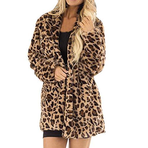 BIBOKAOKE Plüschjacke Damen Kunstpelz Mantel Leopard Cardigan Lang Plüschmantel Elegant Revers Strickjacke Winter Warm Übergangsjacke Leicht Trenchcoat Casual Strickmantel mit Taschen Outwear von BIBOKAOKE