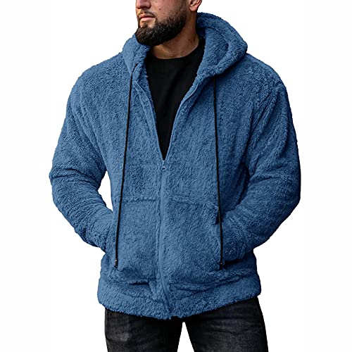 BIBOKAOKE Pullover Herren kapuze Weicher Teddy Fleece Jack Herbst Winter Kapuzenjacke Mantel mit Reißverschluss Plüsch Sweatshirtjacke Warm Flauschig Sweatjacke Lose Casual Pulli Oberteile (Blau, M) von BIBOKAOKE