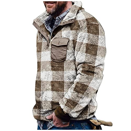 BIBOKAOKE Pullover Herren ohne Kapuze Plüschmantel Camouflage Flauschige Plüsch Sweatjacke Plaid Teddy Fleece Sweatshirt Mantel Revers Kariert Fleecepullover Warm Rollkragenpulli Oberteile von BIBOKAOKE