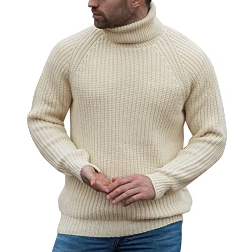 BIBOKAOKE Rollkragenpullover Herren Grob Gestrickt Sweatshirt V Ausschnitt Winterpullover Langarm Arbeitspullover Revers Knopf Gestrickt Pullover Bluse Top Weich Bequem Strick-PulliRei von BIBOKAOKE