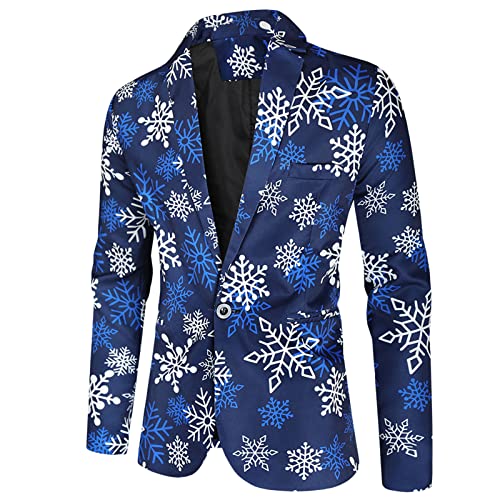 BIBOKAOKE Sakko Herren Weihnachten Slim Fit Blazer Freizeit Jackett Weihnachtsblazer Floral Elk Print Smoking Jacke Schmaler Einreihiger Mantel Revers Freizeit Langarm Anzug Festlich Kostüm von BIBOKAOKE