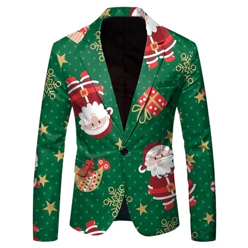 BIBOKAOKE Sakko Herren Weihnachten Slim Fit Blazer Freizeit Jackett Weihnachtsblazer Floral Elk Print Smoking Jacke Schmaler Einreihiger Mantel Revers Freizeit Langarm Anzug Festlich Kostüm von BIBOKAOKE