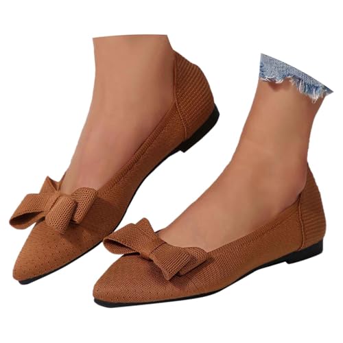 BIBOKAOKE Samtschuhe Damen Einfarbige Trachtenschuhe Flache Balerinaschuhe mit Bogendekoration Leicht Gymnastikschuhe Einfachheit Freizeitschuhe Rutschfest Slip on Bequem Festliche Schuhe von BIBOKAOKE