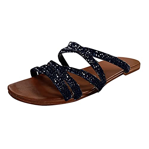 BIBOKAOKE Sandalen Damen Sommer Flache Sandalen Strass Sandaletten Römische Schuhe Elegante Glitzer Hausschuh Slipper Sandals Flip Flops Leicht Bequem Slippers Sommerschuhe Freizeitschuhe von BIBOKAOKE