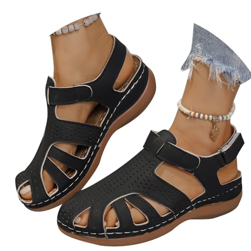 BIBOKAOKE Sandalen Damen Sommer Orthopädische Walkingschuhe Elegant Strandschuhe Bequem Sneaker Einfarbige Joggingschuhe Rutschfest Loafers Leicht Wasserschuhe Weich Sohlen Slipper Fitnessschuhe von BIBOKAOKE