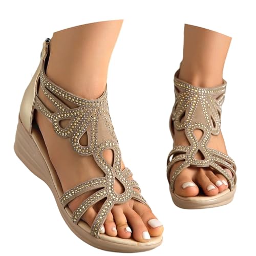 BIBOKAOKE Sandalen Damen Sommer Strand Keilsandalen Mode Turnschuhe Leicht Slip on Slides Rutschfest Hausschuhe Wasserdicht Laufschuhe Elegant Strandschuhe Freizeit Plateau Sommerschuhe von BIBOKAOKE