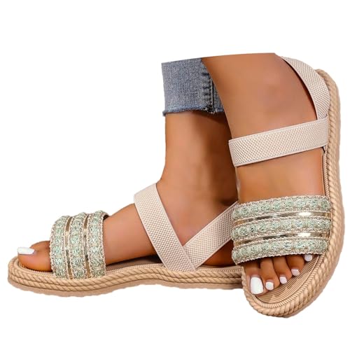 BIBOKAOKE Sandalen Damen Sommer Strand Rutschfest Strandschuhe Schuhe Freizeit Weich Sohlen Hausschuhe Slip on Sportschuhe Weite Pantolette Leicht Schuhe Retro Stoffschuhe Strandschuhe von BIBOKAOKE