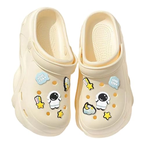 BIBOKAOKE Sandalen Damen Sommer Strandschuhe mit Ansteckern und Schmuck Mode Pantolette Bequem Schnell Trocknend Hausschuhe Freizeit Slipper Wasserdicht Slip on Slides Weite Schlappen von BIBOKAOKE
