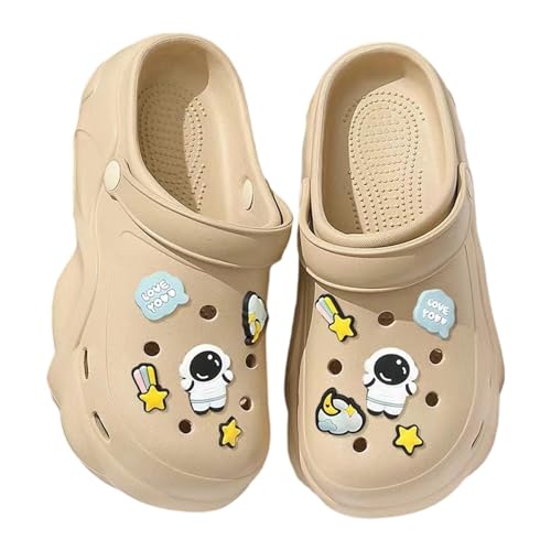 BIBOKAOKE Sandalen Damen Sommer Strandschuhe mit Ansteckern und Schmuck Mode Pantolette Bequem Schnell Trocknend Hausschuhe Freizeit Slipper Wasserdicht Slip on Slides Weite Schlappen von BIBOKAOKE