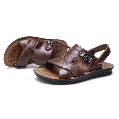 BIBOKAOKE Sandalen Herren Sommer Strand Elegant Strandschuhe Retro Lederschuhe Bequem Schnell Trocknend Walkingschuhe Weite Sportschuhe Freizeit Slip on Slides Wasserdicht Joggingschuhe von BIBOKAOKE