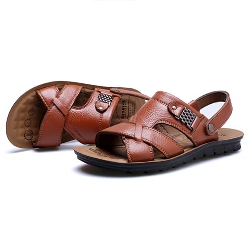 BIBOKAOKE Sandalen Herren Sommer Strand Elegant Strandschuhe Retro Lederschuhe Bequem Schnell Trocknend Walkingschuhe Weite Sportschuhe Freizeit Slip on Slides Wasserdicht Joggingschuhe von BIBOKAOKE