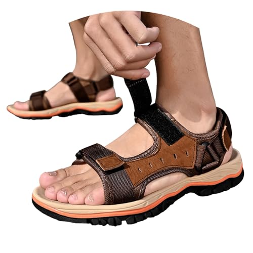 BIBOKAOKE Sandalen Herren Sommer Strand Retro Strandschuhe Wasserdicht Schnell Trocknend Lederschuhe Freizeit Sommerschuhe Elegant Weich Sohlen Joggingschuhe Komfort Sportschuhe Bequem Strandschuhe von BIBOKAOKE