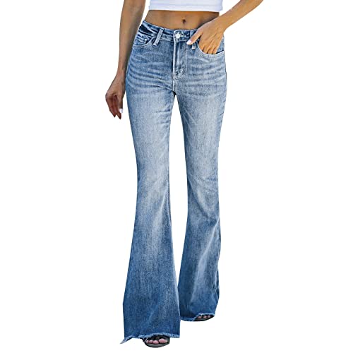 BIBOKAOKE Schlaghosen Damen Jeans Hosen Stretch Skinny Denim Jeanshose Retro Hohe Taille Flared Pants Schlagjeans Bootcut Jeanshosen Damen Schlaghose bis Übergröße Weites Bein Denim Pants von BIBOKAOKE