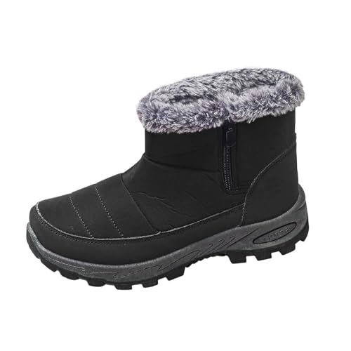 BIBOKAOKE Schneestiefel Damen Elegant Stiefeletten Plüsch Einfarbig Lässig Winterstiefel Schlupfschuhe Kurzstiefel Boots Elegant von BIBOKAOKE