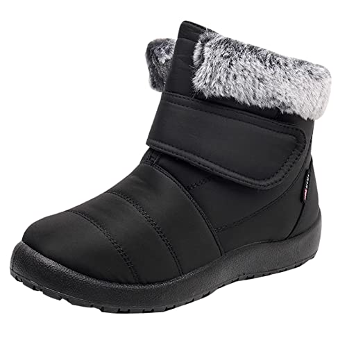 BIBOKAOKE Schneestiefel Damen Winter Warme Schneeschuhe Plüsch Gefüttert Winterschuhe bequeme Halbstiefel Plateau Schuhe Schlupfstiefel Klettverschluss Winterstiefel Halbhoch Stiefeletten von BIBOKAOKE