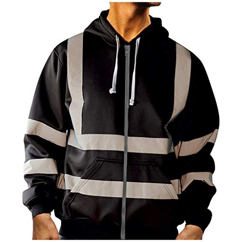 BIBOKAOKE Sicherheitsjacke Herren Reflektierend Streifen Straßenarbeitskleidung Arbeitsjacke Langarm Sweatshirt mit Kapuze Warn-Sweatshirt hohe Sichtbarkeit Jacke Executive Hoodie Warnjacke von BIBOKAOKE