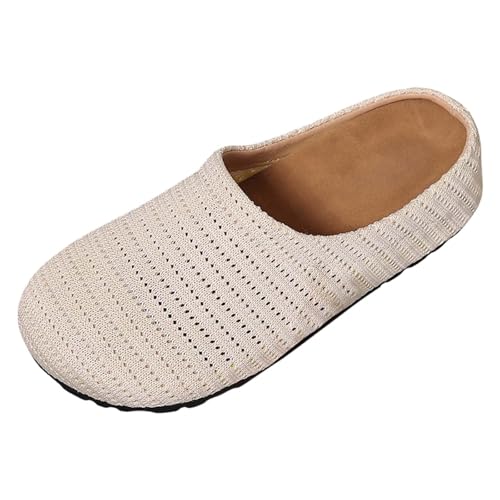 BIBOKAOKE Slipper Damen Sommer Boho Einfarbige Mesh Joggingschuhe Mode Slip on Slides Weite Freizeitschuhe Rutschfest Arbeitsschuhe Strandschuhe Elegant Schuhe Komfort Pantolette Hausschuhe von BIBOKAOKE