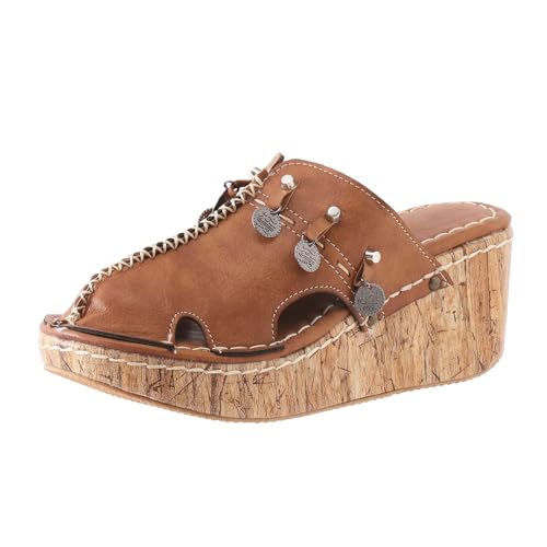 BIBOKAOKE Slipper Damen Sommer Freizeit Walkingschuhe Retro Laufschuhe Leicht Weich Sohlen Clogs Plateau Strandschuhe Bequem Schnell Trocknend Pantolette Einfachheit Sommerschuhe Weite Hausschuhe von BIBOKAOKE