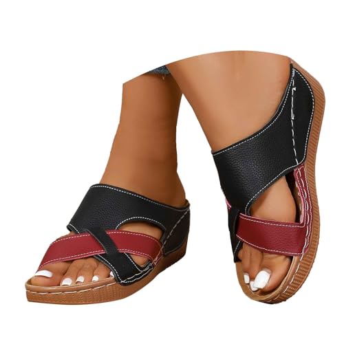 BIBOKAOKE Slipper Damen Sommer Rutschfest Lederschuhe Mode Keilsandalen Bequem Schnell Trocknend Joggingschuhe Leicht Schlappen Elegant Slip on Slides Pantolette Komfort Hausschuhe Strandschuhe von BIBOKAOKE