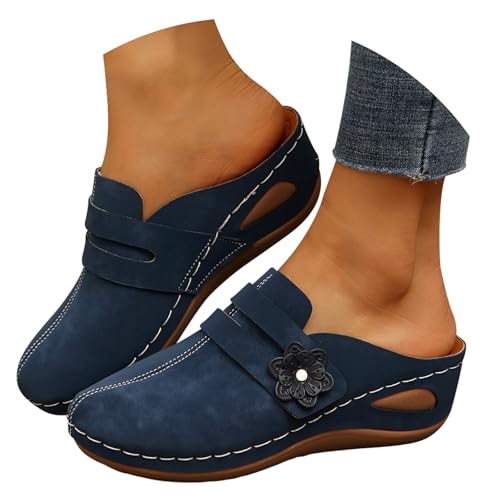 BIBOKAOKE Slipper Damen Sommer Weite Hausschuhe Retro Keilschuhe Einfachheit Strandschuhe Rutschfest Joggingschuhe Wasserdicht Slipper Freizeit Sportschuhe Leicht Laufschuhe Elegant Samtschuhe von BIBOKAOKE