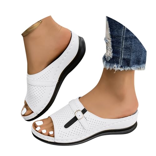 BIBOKAOKE Slipper Damen Wasserdicht Strandschuhe Lässige Loafers Rutschfest Sommerschuhe Weich Sohlen Schuhe Bequem Sandalen Flache Pantolette Mit Keilabsatz Strandschuhe Leicht Hausschuhe von BIBOKAOKE