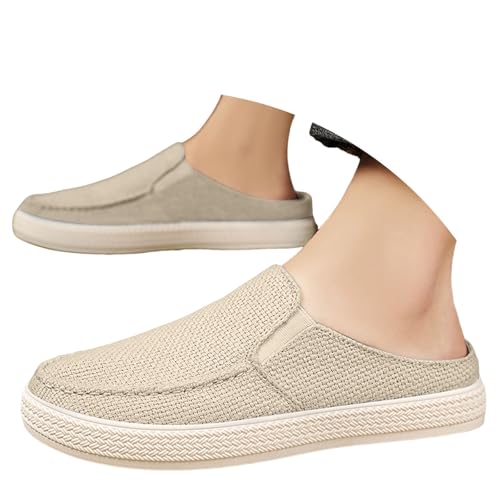 BIBOKAOKE Slipper Herren Sommer Atmungsaktiv Leinenschuhe Mode Stoffschuhe Freizeit Weich Sohlen Joggingschuhe Leicht Slides Rutschfest Slip on Hausschuhe Elegant Walkingschuhe Bequem Sportschuhe von BIBOKAOKE